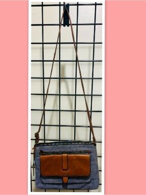 Fossil Kinley Crossbody Bag Chambray Blue Brown Leather Everyday Summer Classic